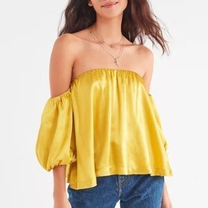 Urban Outfitters Mustard Satin Off-Shoulder Blouse Small